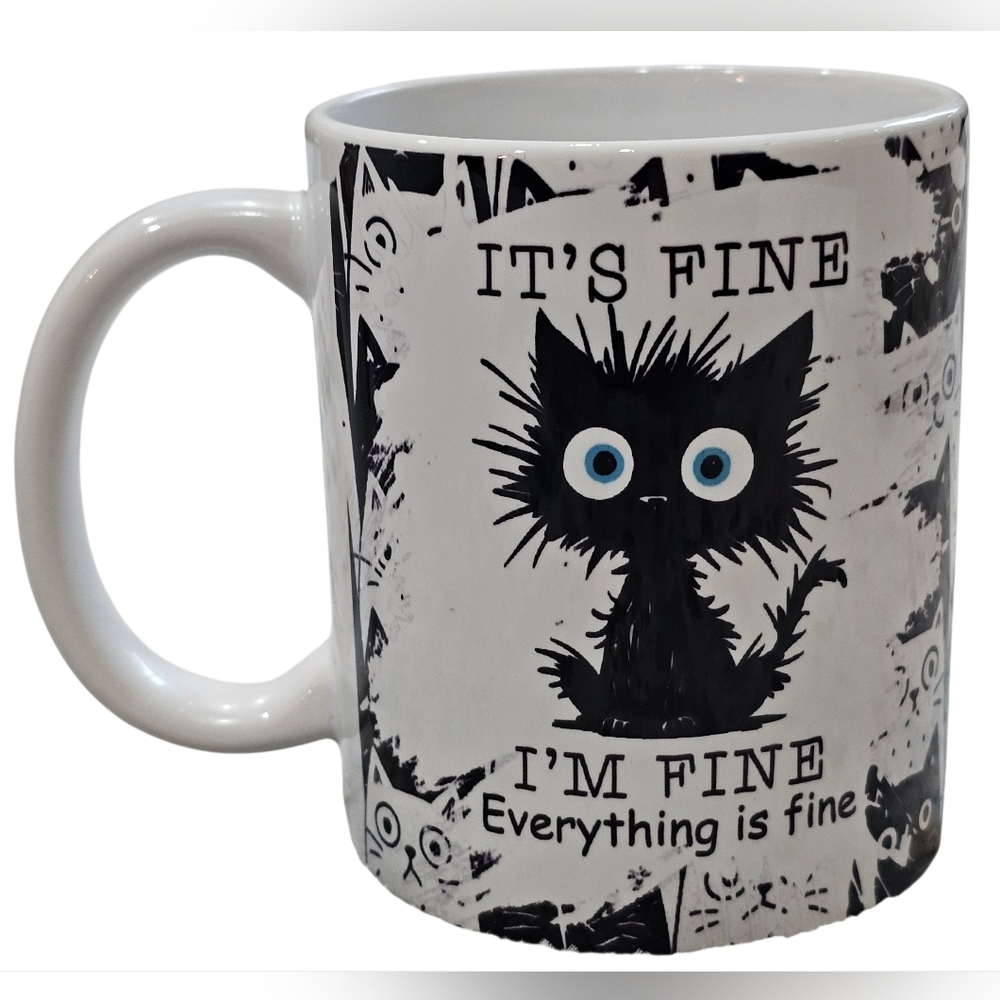 Cat Coffee Mug 11oz, Double Sided " It's Fine Everything Is Fine" New, No Tags - Picture 2 of 4
